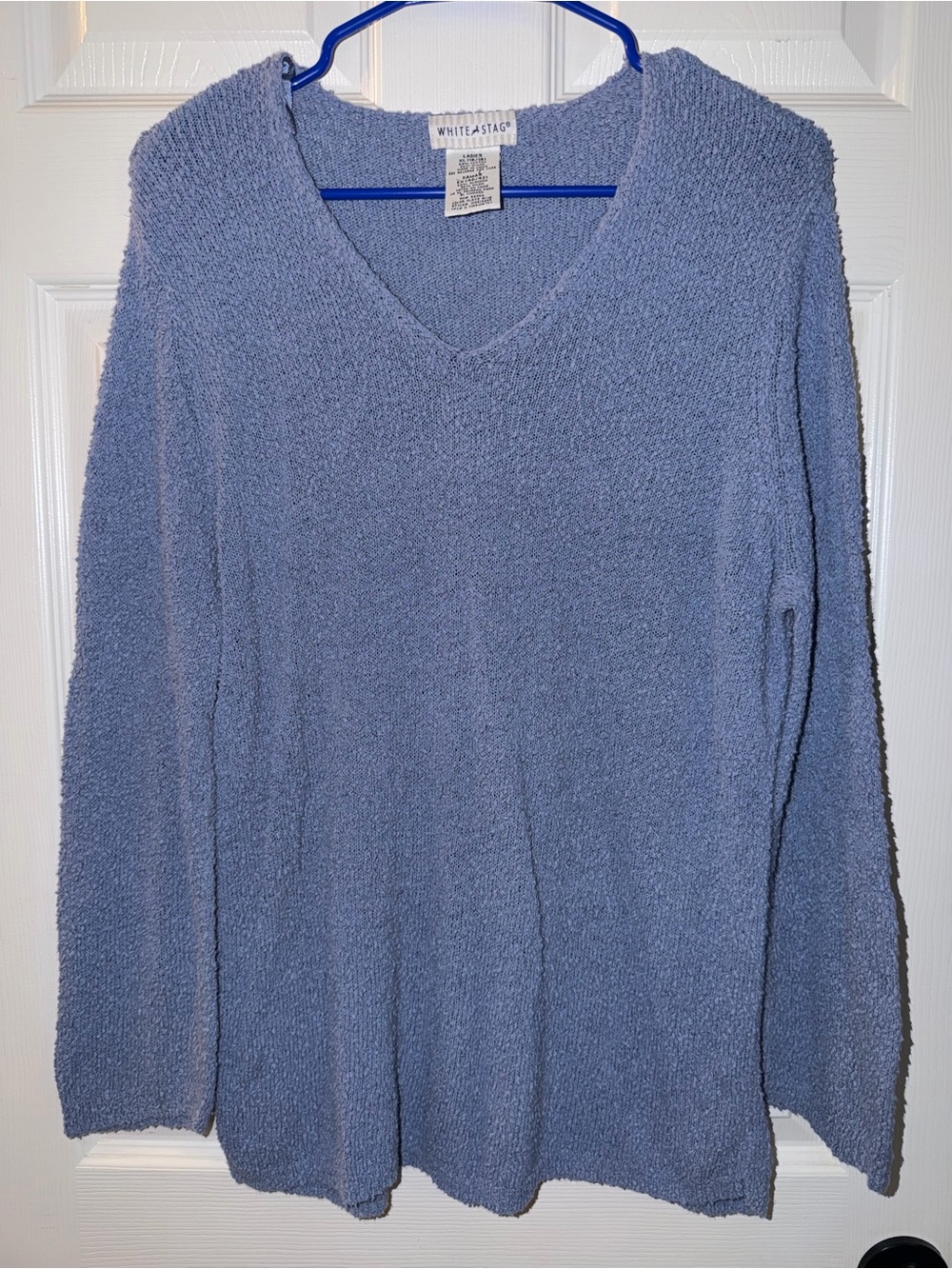 White Stag Blue V-Neck Textured Pullover Sweater